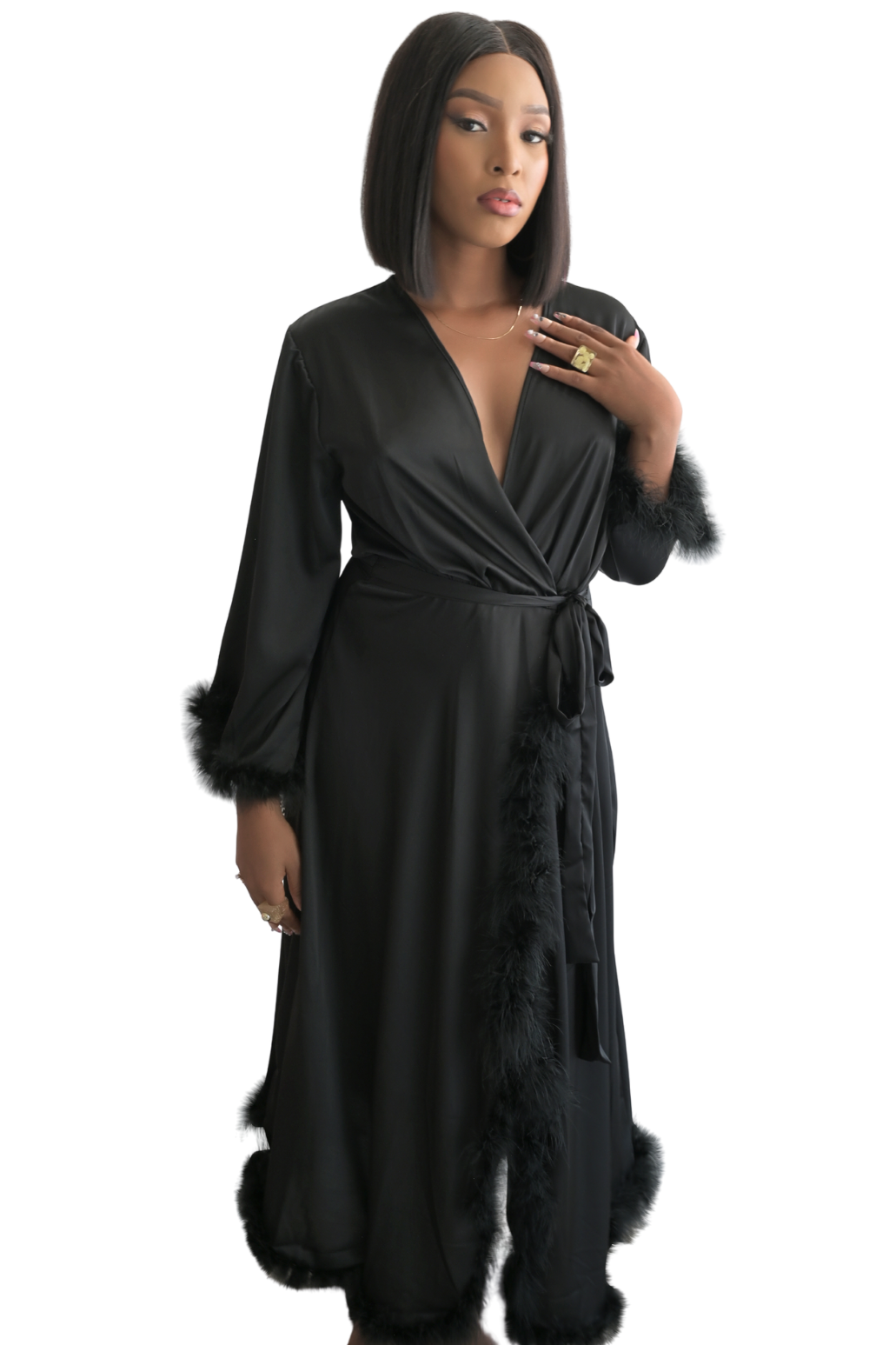 Mila Satin Feather Robe Gift Set