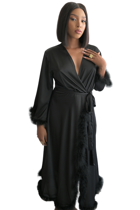 Mila Satin Feather Robe Gift Set